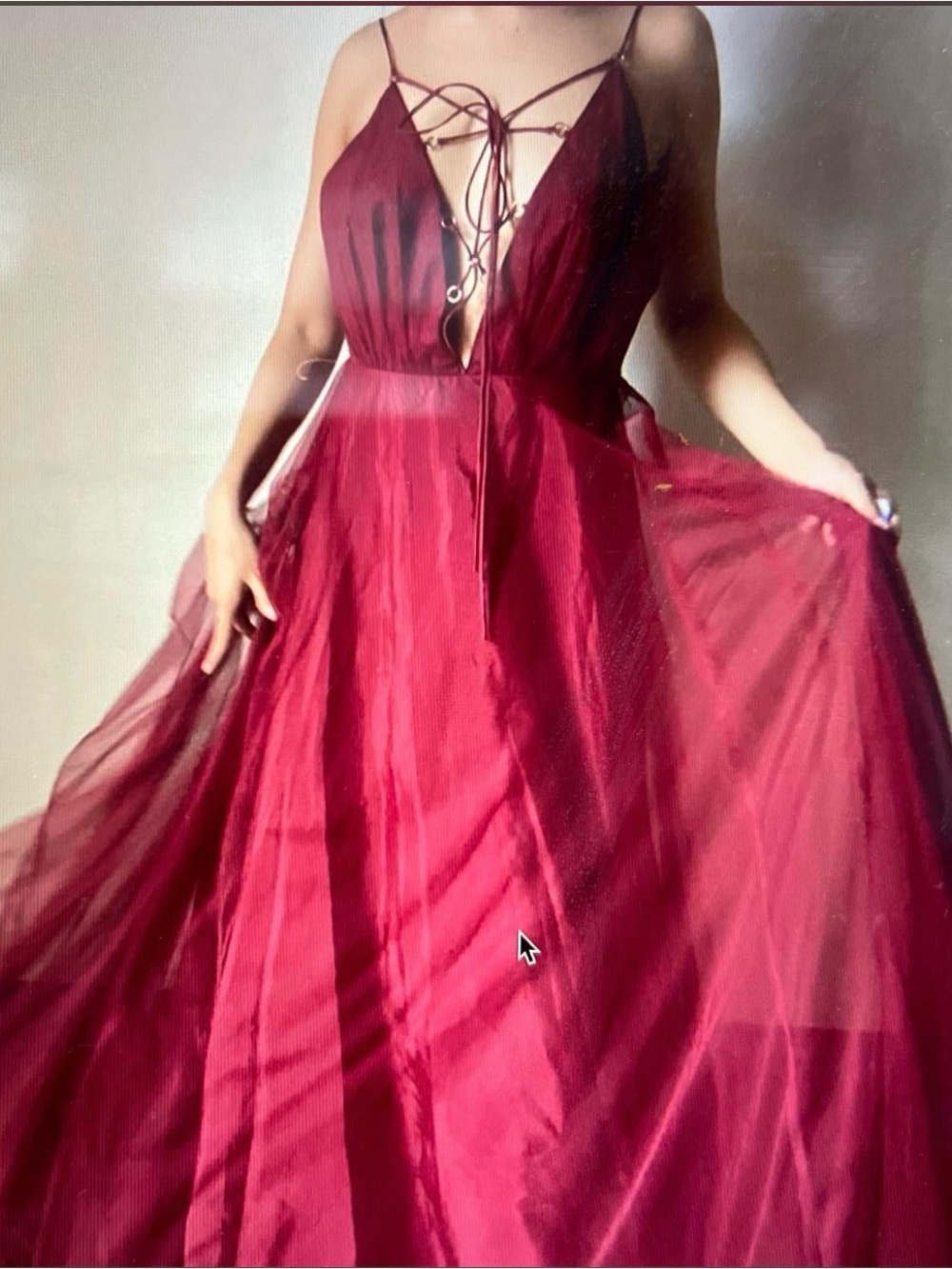 Topshop Red Wine Tulle Evening Dress Lace Up Backless - Picture 2 of 5
